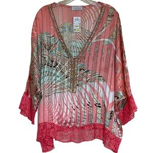CASTING Sheer Blouse Tunic Cover Orange NWT Large